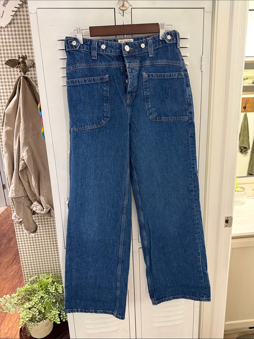 Free People Dark Blue High-Waist Wide-Leg Jeans
